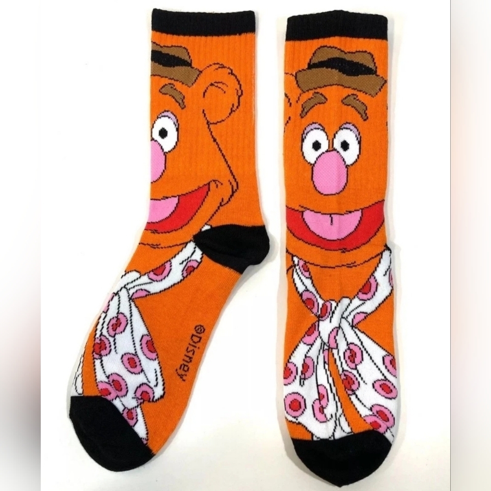 4/$25 Disney Fozzie Bear Orange and Black Graphic Novelty Crew Socks New